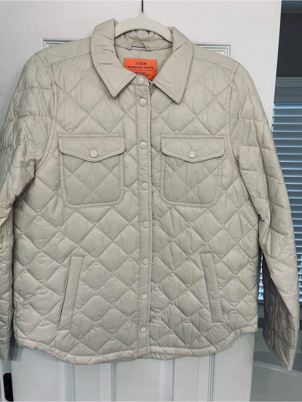 J. Crew Light Cream Quilted Puffer Jacket